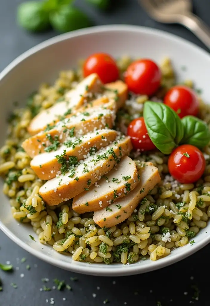 29 Chicken and Brown Rice Recipes for Clean Eating - 28. Chicken and Brown Rice Pesto Bowl