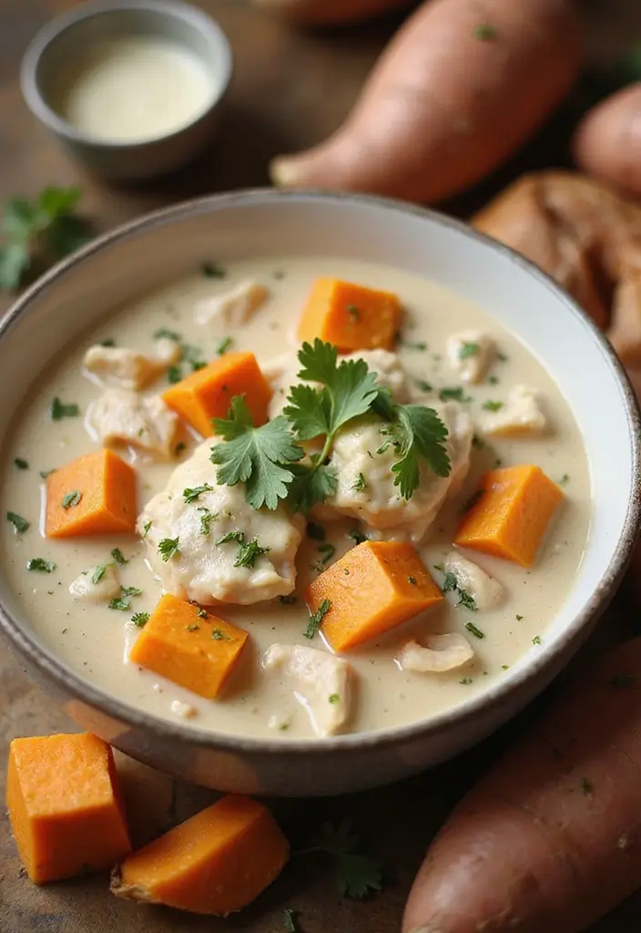 29 Creamy White Chicken Chili Recipes That Are Thick & Comforting - 10. Creamy White Chicken Chili with Sweet Potatoes
