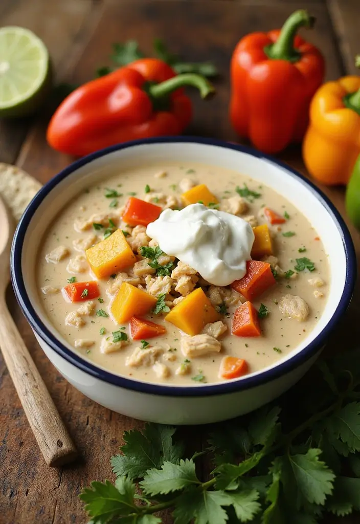 29 Creamy White Chicken Chili Recipes That Are Thick & Comforting - 17. Creamy White Chicken Chili with Peppers