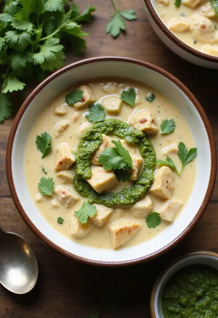 29 Creamy White Chicken Chili Recipes That Are Thick & Comforting - 28. Creamy White Chicken Chili with Cilantro Pesto