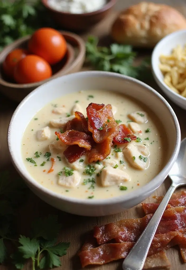 29 Creamy White Chicken Chili Recipes That Are Thick & Comforting - 29. Creamy White Chicken Chili with Bacon