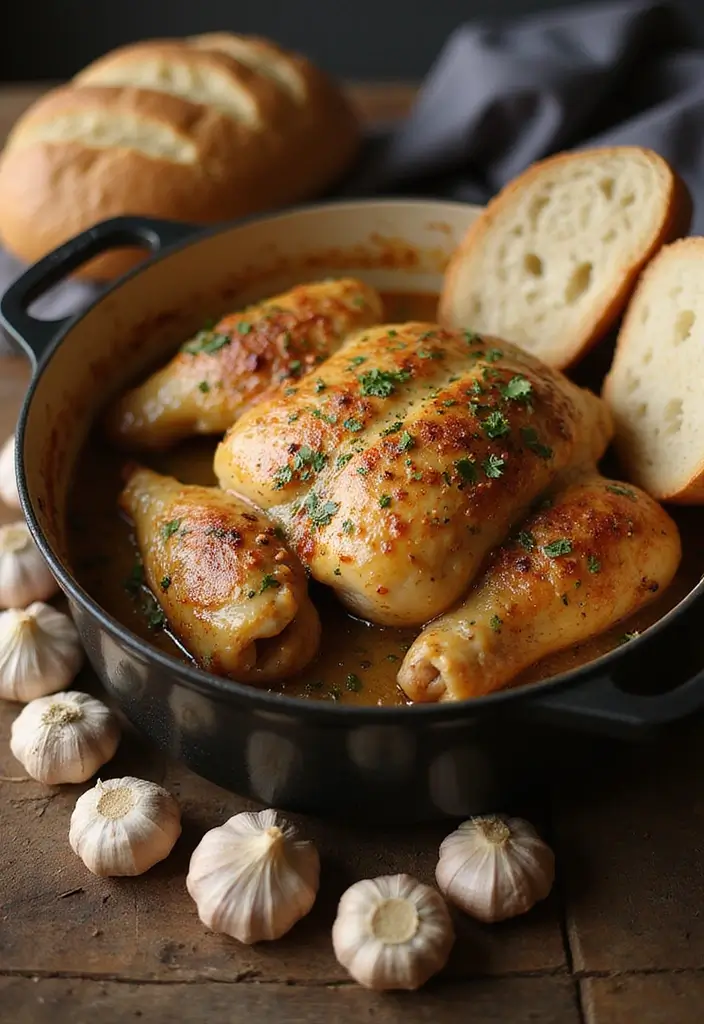 29 Dutch Oven Chicken Recipes That Feel Rustic & Flavorful - 21. Chicken with 40 Cloves of Garlic