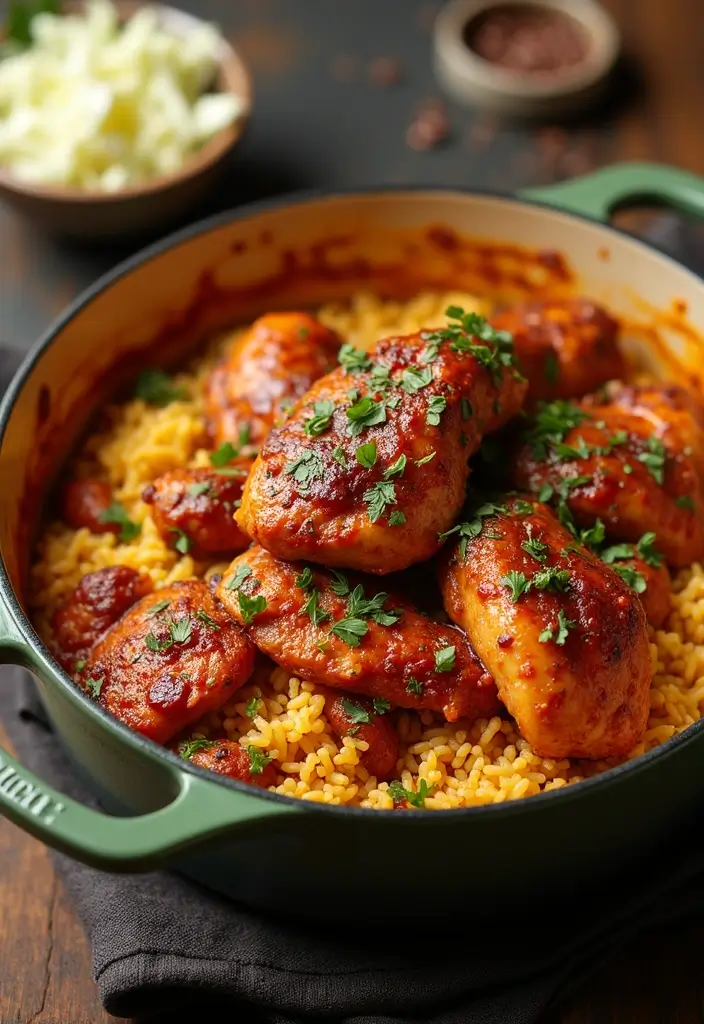 29 Dutch Oven Chicken Recipes That Feel Rustic & Flavorful - 5. BBQ Chicken and Rice