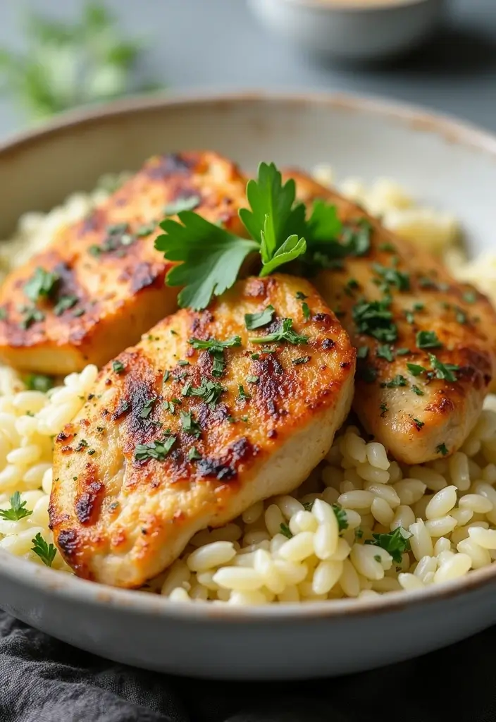 29 Greek Chicken Orzo Bowl Recipes That Feel Mediterranean - 14. Greek Chicken Orzo with Roasted Garlic