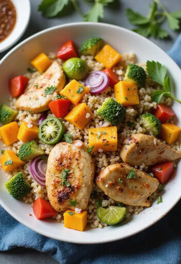 29 Greek Chicken Orzo Bowl Recipes That Feel Mediterranean - 27. Greek Chicken Orzo Bowl with Rainbow Veggies