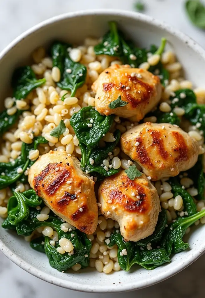 29 Greek Chicken Orzo Bowl Recipes That Feel Mediterranean - 28. Greek Chicken Orzo Bowl with Sautéed Spinach