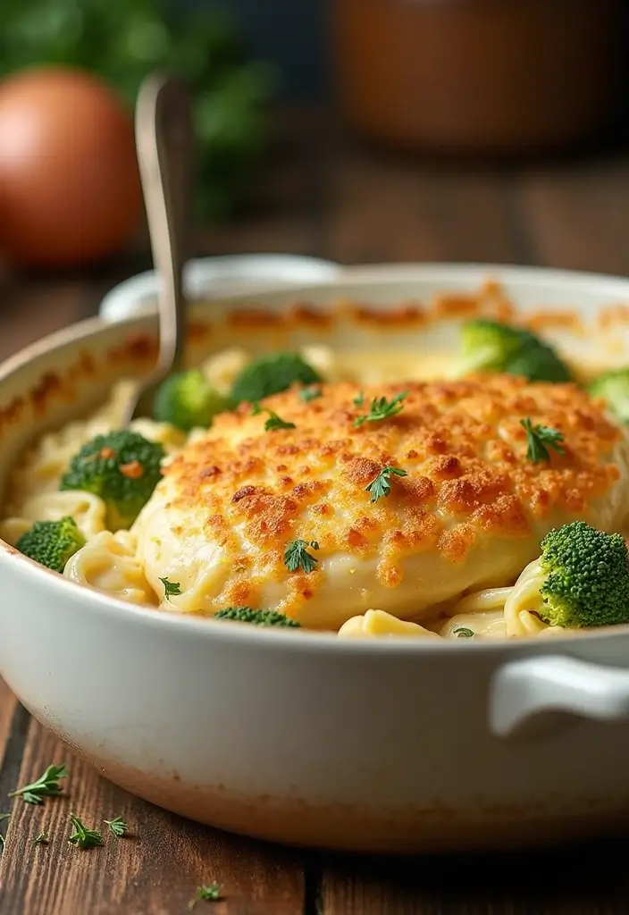 30 Chicken Casserole Recipes with Ritz Crackers That Add Perfect Crunch - 12. Chicken Alfredo Bake with Broccoli