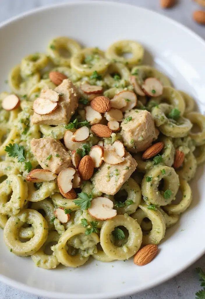 30 Creamy Pesto Chicken Pasta Recipes That Feel Fresh & Filling - 16. Creamy Pesto Chicken Pasta with Almonds