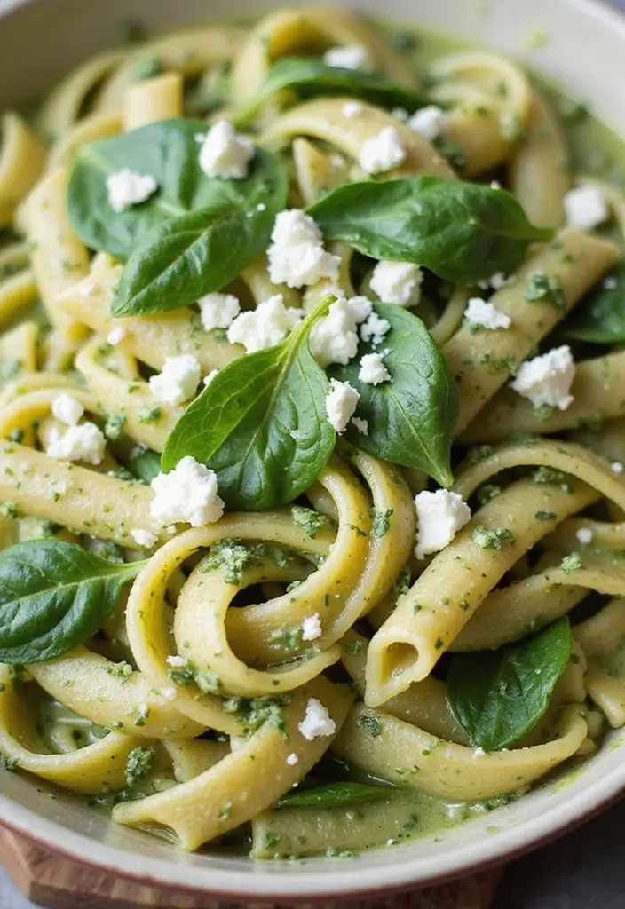 30 Creamy Pesto Chicken Pasta Recipes That Feel Fresh & Filling - 2. Spinach and Feta Creamy Pesto Pasta