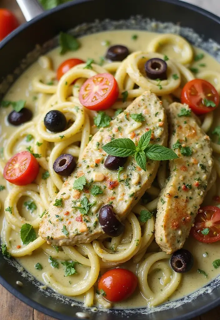 30 Creamy Pesto Chicken Pasta Recipes That Feel Fresh & Filling - 21. Mediterranean Creamy Pesto Chicken Pasta