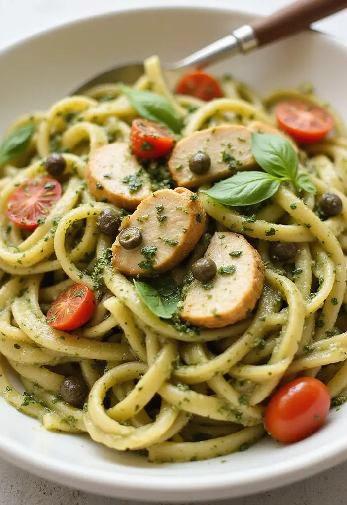 30 Creamy Pesto Chicken Pasta Recipes That Feel Fresh & Filling - 25. Creamy Pesto Chicken Pasta with Capers