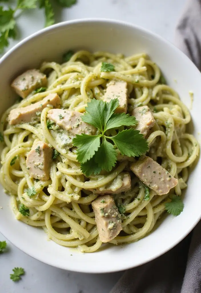 30 Creamy Pesto Chicken Pasta Recipes That Feel Fresh & Filling - 28. Creamy Pesto Chicken Pasta with Cilantro