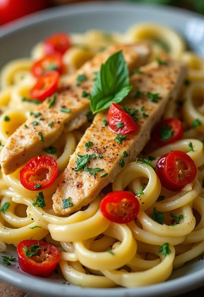 30 Creamy Pesto Chicken Pasta Recipes That Feel Fresh & Filling - 9. Roasted Red Pepper Creamy Pesto Chicken Pasta