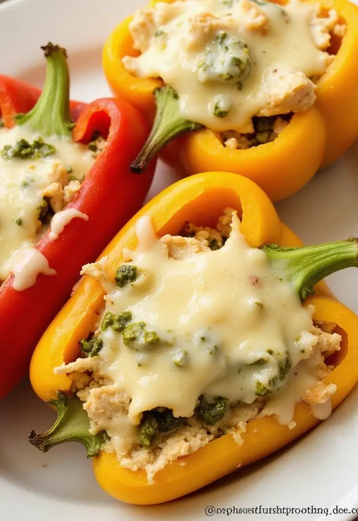 30 Frozen Chicken Crockpot Recipes That Are Dump-and-Go Easy - 23. Chicken Pesto Stuffed Peppers