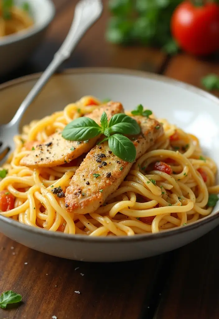 30 Garlic Parmesan Chicken Pasta Recipes That Are Addictive & Cheesy - 10. Garlic Parmesan Chicken Spaghetti