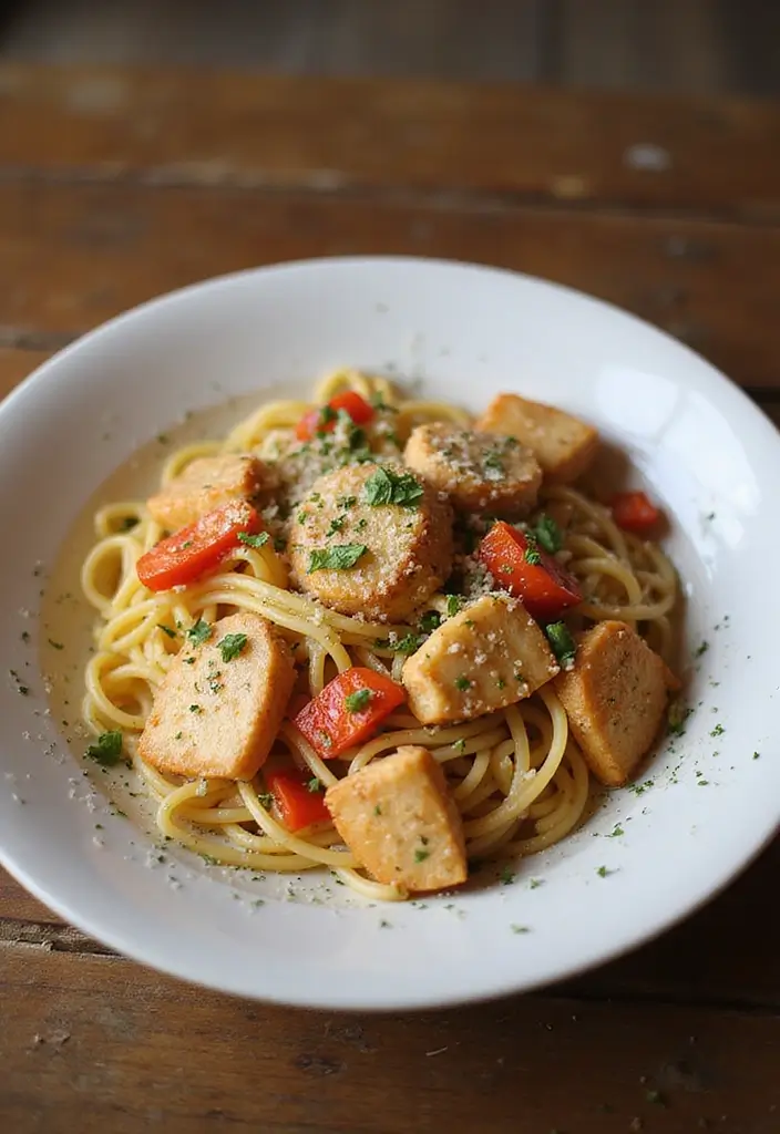 30 Garlic Parmesan Chicken Pasta Recipes That Are Addictive & Cheesy - 21. Garlic Parmesan Chicken and Bell Pepper Pasta