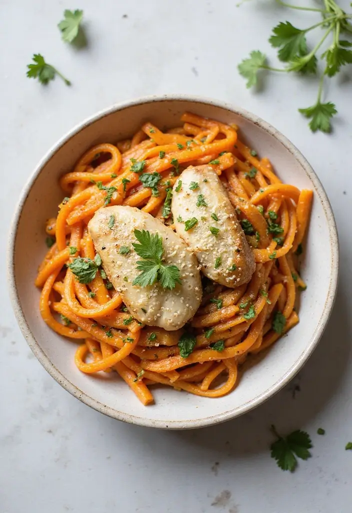 30 Garlic Parmesan Chicken Pasta Recipes That Are Addictive & Cheesy - 22. Garlic Parmesan Chicken and Carrot Pasta