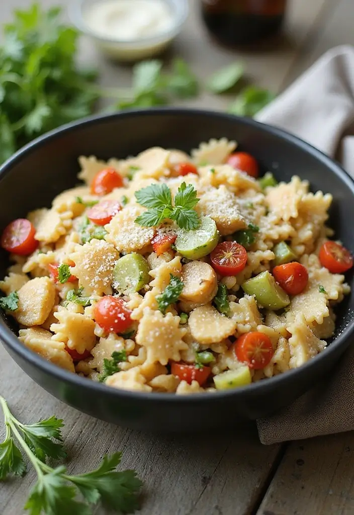 30 Garlic Parmesan Chicken Pasta Recipes That Are Addictive & Cheesy - 6. Garlic Parmesan Chicken Pasta Salad