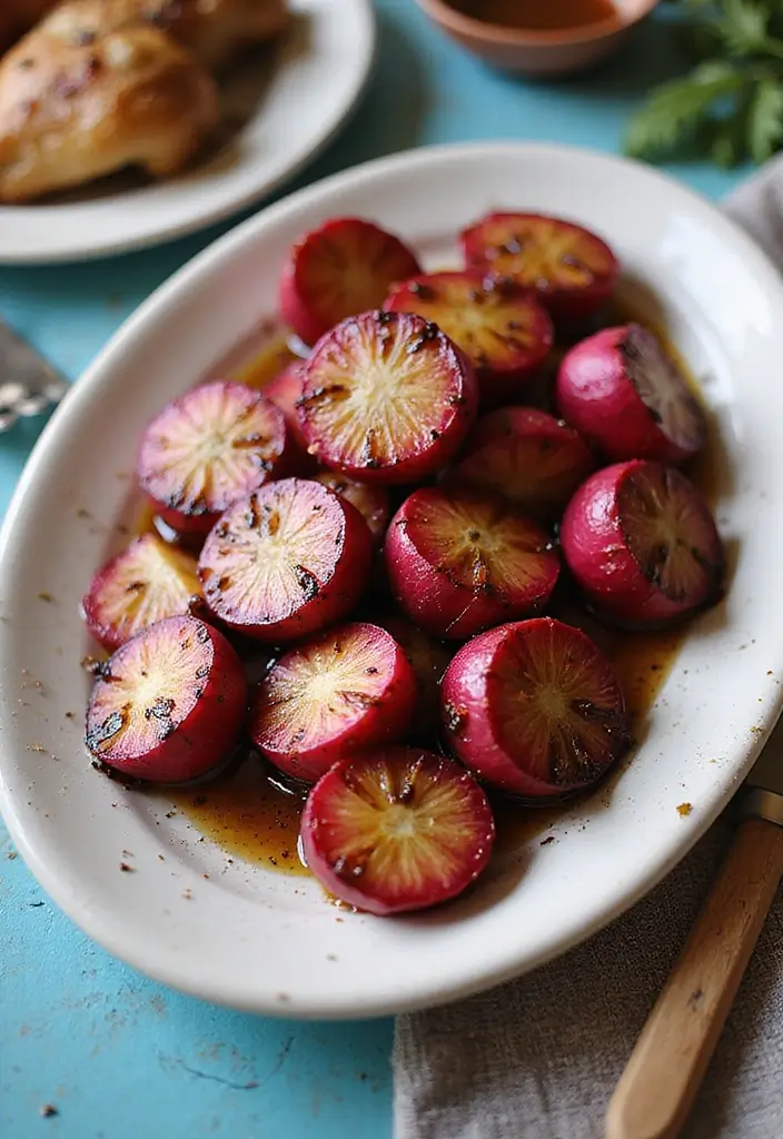30 Healthy Side Dishes for Chicken That Complete Dinner Perfectly - 14. Balsamic Roasted Radishes