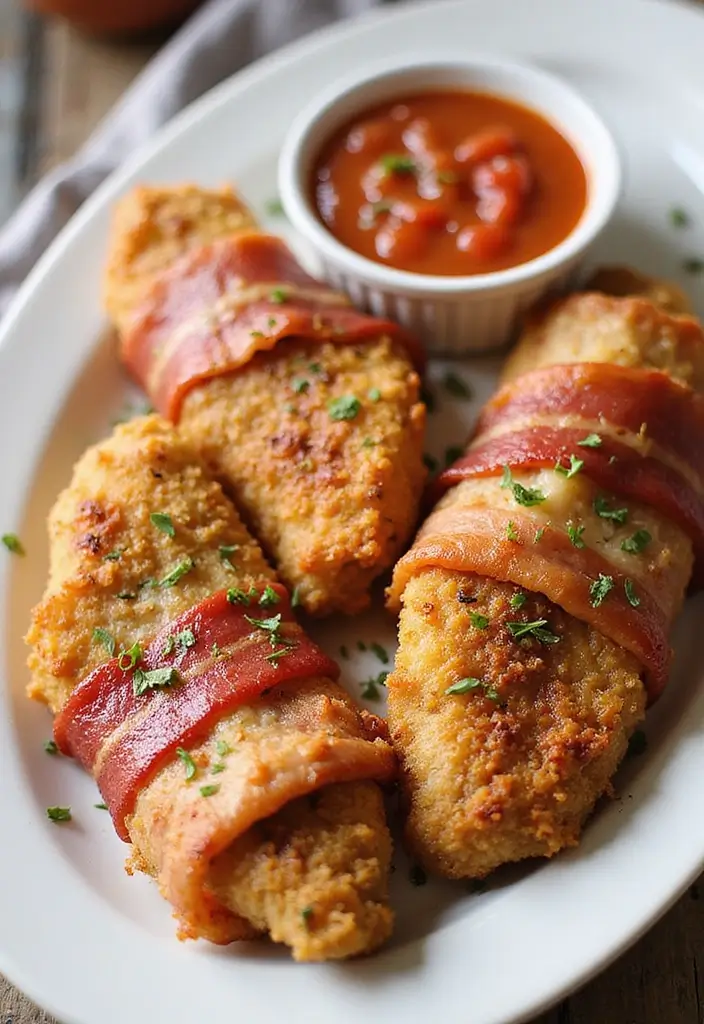 30 Irresistible Bacon Wrapped Chicken Tenders Recipes - 12. Parmesan Crusted Bacon Wrapped Chicken Tenders