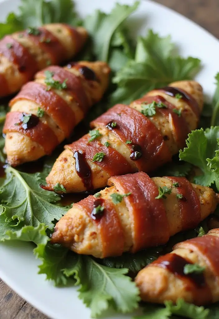 30 Irresistible Bacon Wrapped Chicken Tenders Recipes - 19. Balsamic Glazed Bacon Wrapped Chicken Tenders