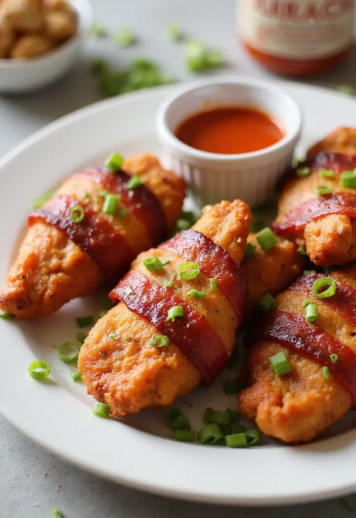 30 Irresistible Bacon Wrapped Chicken Tenders Recipes - 2. Spicy Sriracha Bacon Wrapped Chicken Tenders