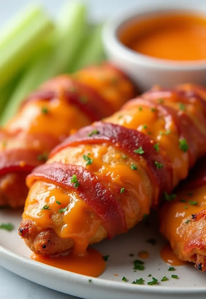 30 Irresistible Bacon Wrapped Chicken Tenders Recipes - 29. Buffalo Ranch Bacon Wrapped Chicken Tenders