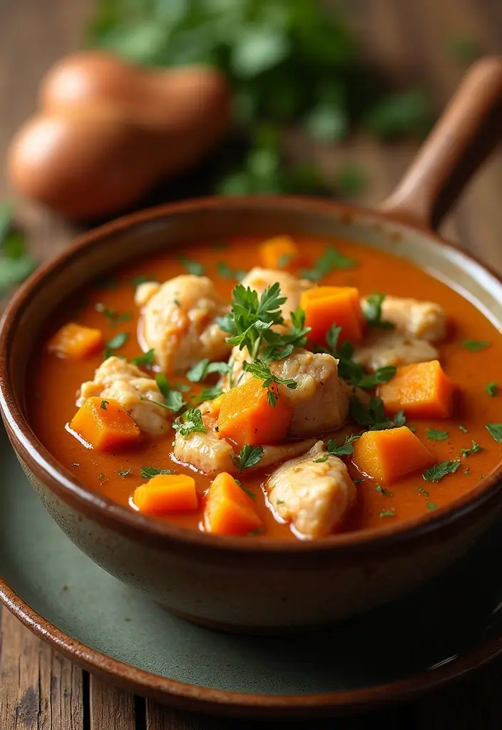 27 Ground Chicken Crockpot Recipes That Are Set-and-Forget Simple - 15. Chicken and Sweet Potato Stew