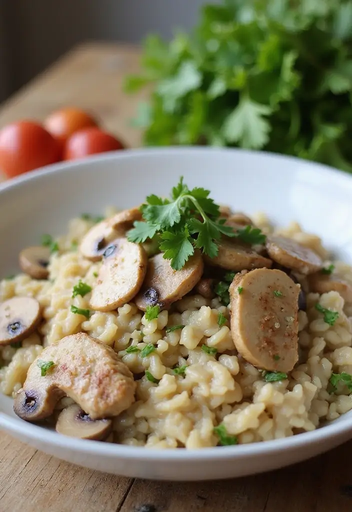 27 Ground Chicken Crockpot Recipes That Are Set-and-Forget Simple - 4. Creamy Chicken and Mushroom Risotto