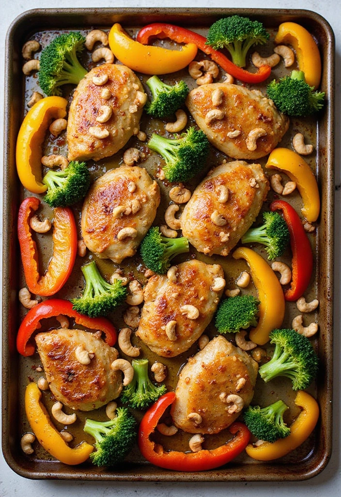 30 Sheet Pan Cashew Chicken Recipes That Are Fast & Flavorful - 1. Honey Garlic Sheet Pan Cashew Chicken