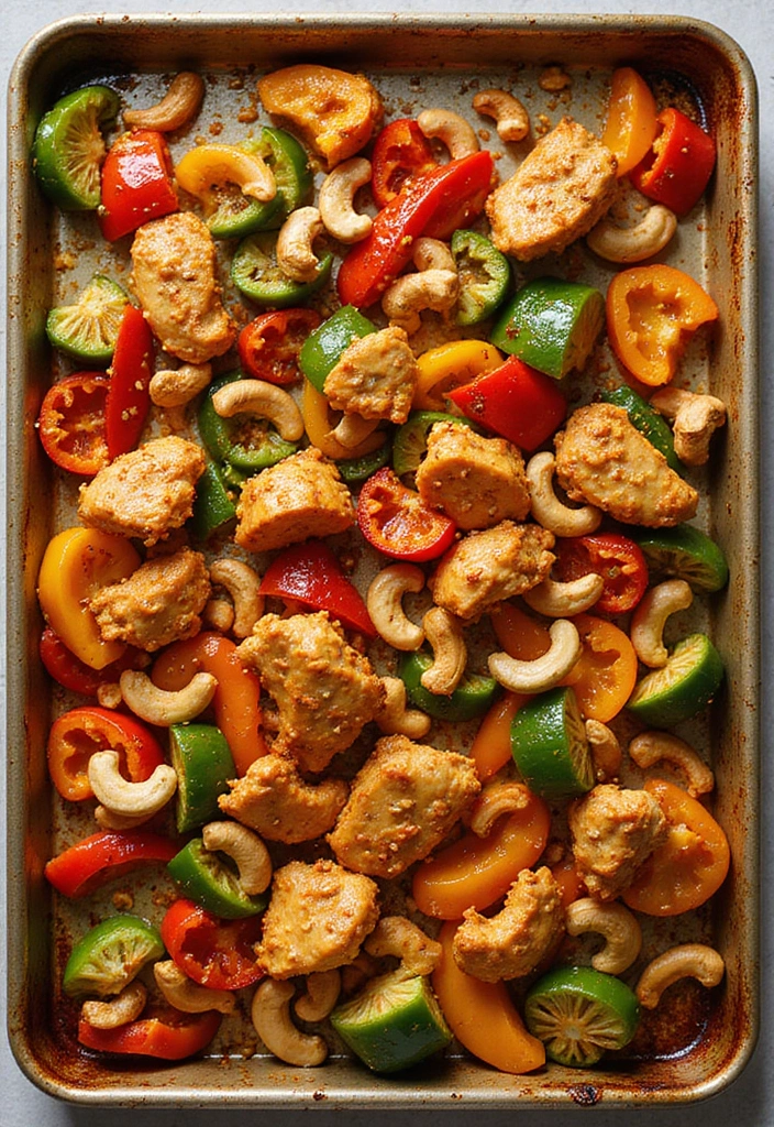 30 Sheet Pan Cashew Chicken Recipes That Are Fast & Flavorful - 3. Spicy Cashew Chicken with Bell Peppers