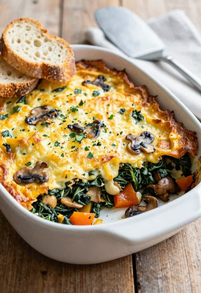 18 Brunch Recipes for a Crowd: Easy Make Ahead Ideas - 9. Cheesy Spinach and Mushroom Strata 1