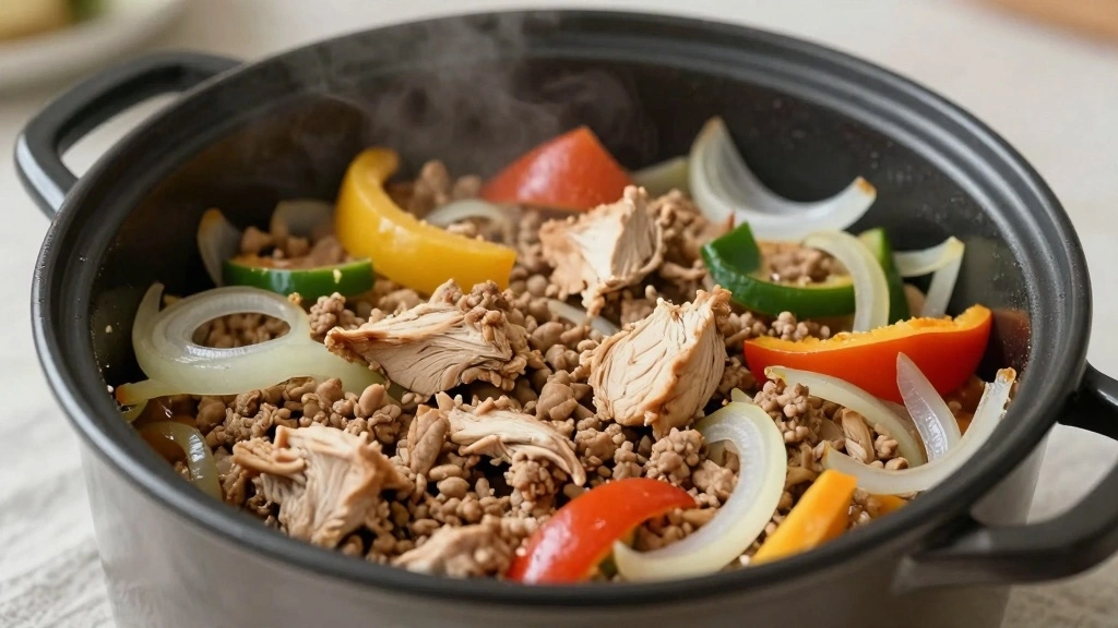 Ground Chicken Crockpot Meal for Hands Off Cooking - Step 3: Layer Ingredients in Crockpot 1