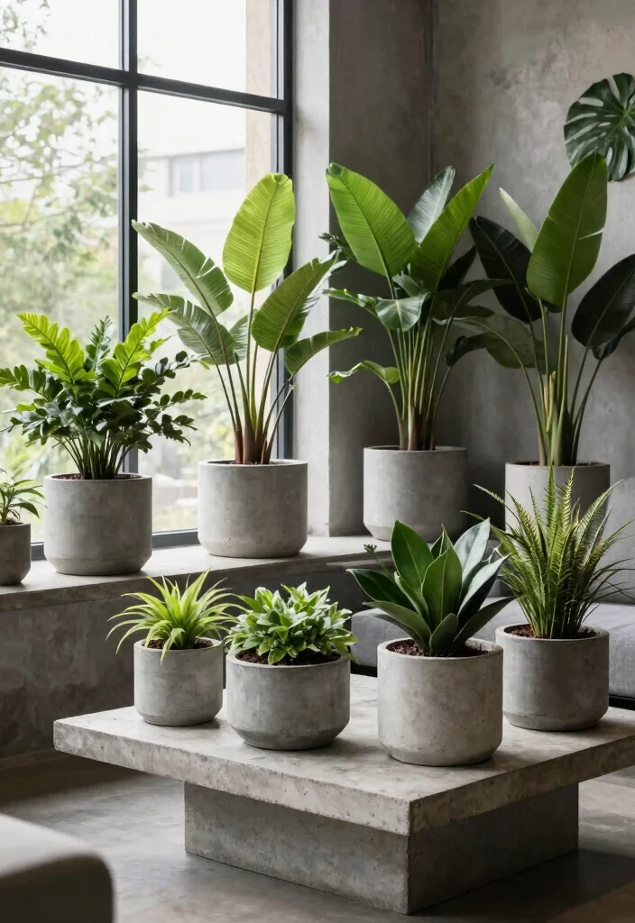 15 Concrete Wall Decor Ideas With Industrial Edge - 3. Concrete Planters 1