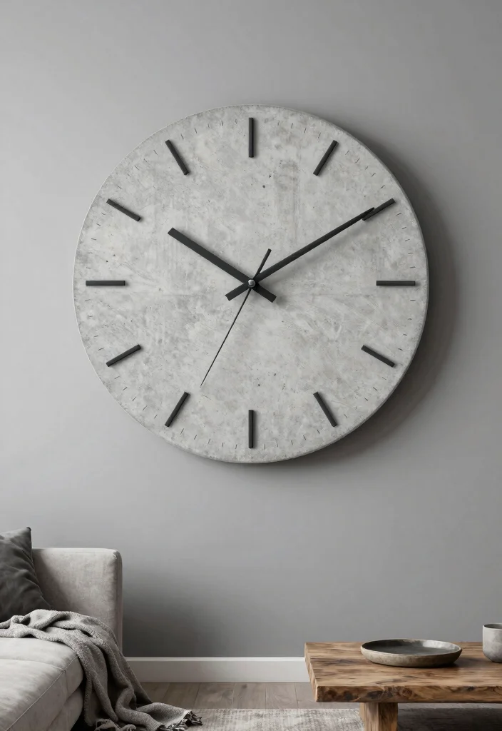 15 Concrete Wall Decor Ideas With Industrial Edge - 4. Concrete Wall Clock 1