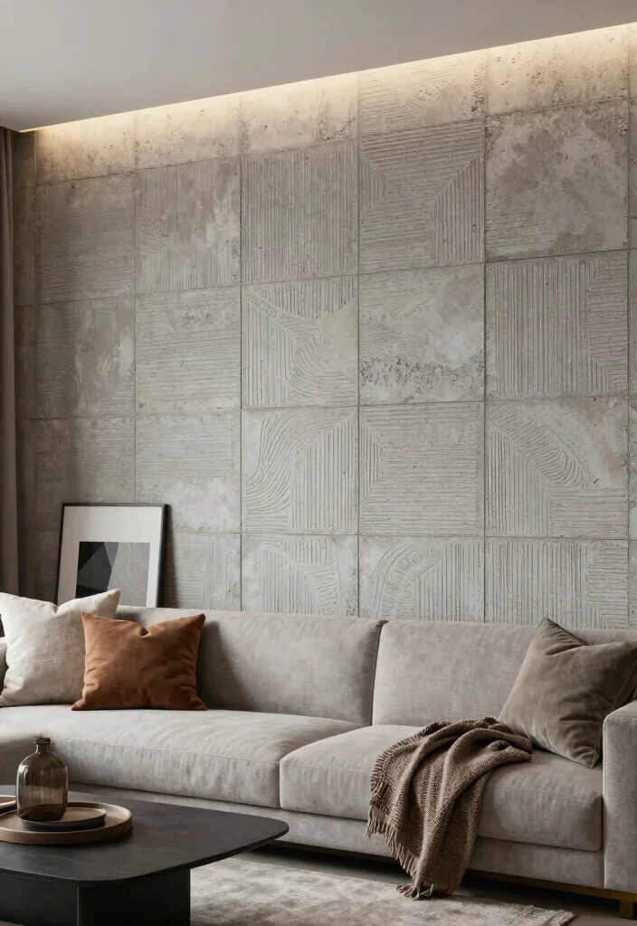 15 Concrete Wall Decor Ideas With Industrial Edge - 5. Textured Concrete Panels 1