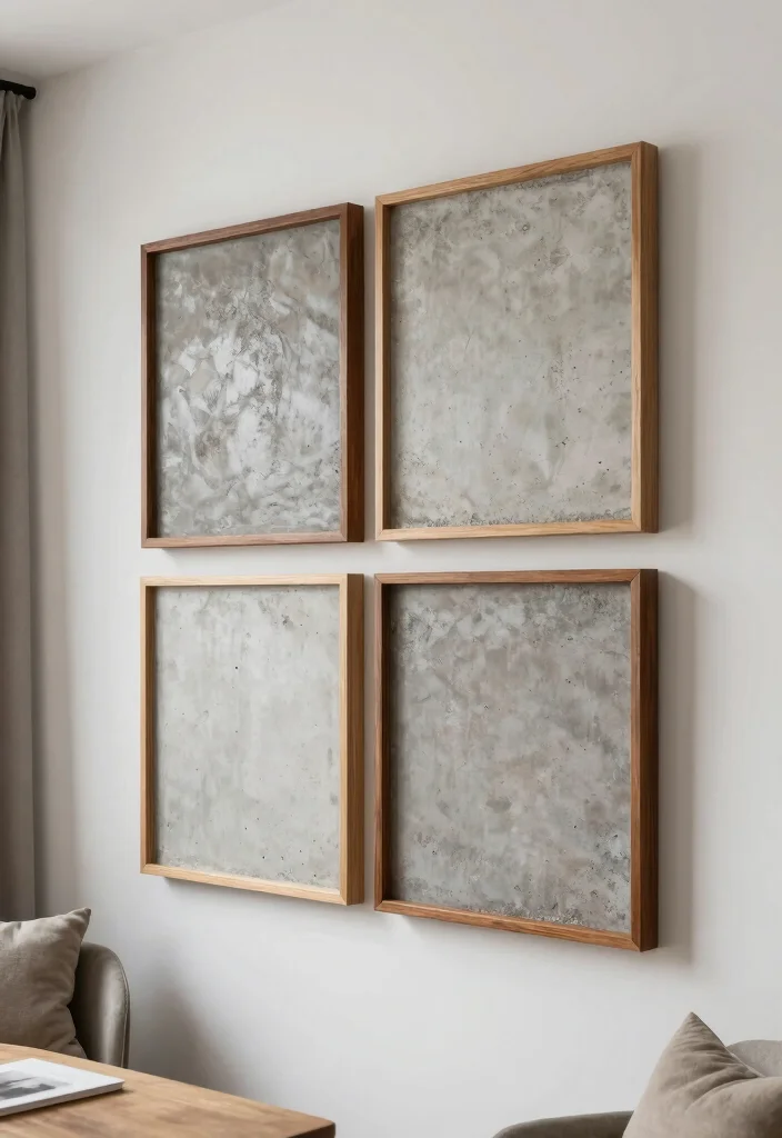 15 Concrete Wall Decor Ideas With Industrial Edge - 9. Concrete Wall Art with Wood 1