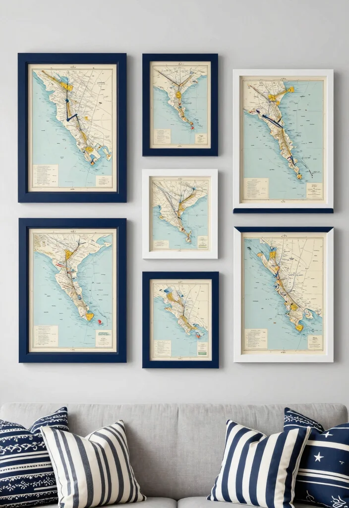 15 Preppy Wall Art Ideas With Trendy Chic Vibes - 1. Nautical Charts in Bold Frames 1