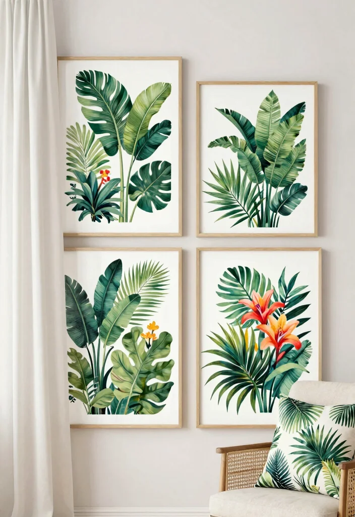 15 Preppy Wall Art Ideas With Trendy Chic Vibes - 7. Tropical Botanical Art 1