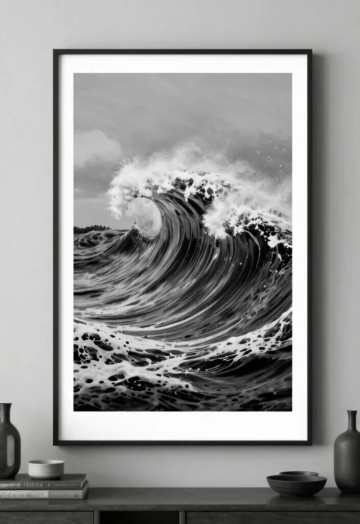 15 Wave to Earth Poster Ideas for an Aesthetic Room - 12. Black and White Wave Aesthetic 1