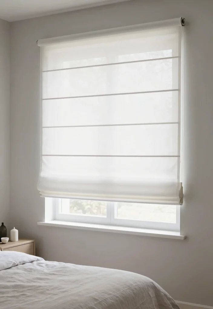 15 White Bedroom Curtains Ideas With Clean Fresh Look - 12. Roman Shades 1
