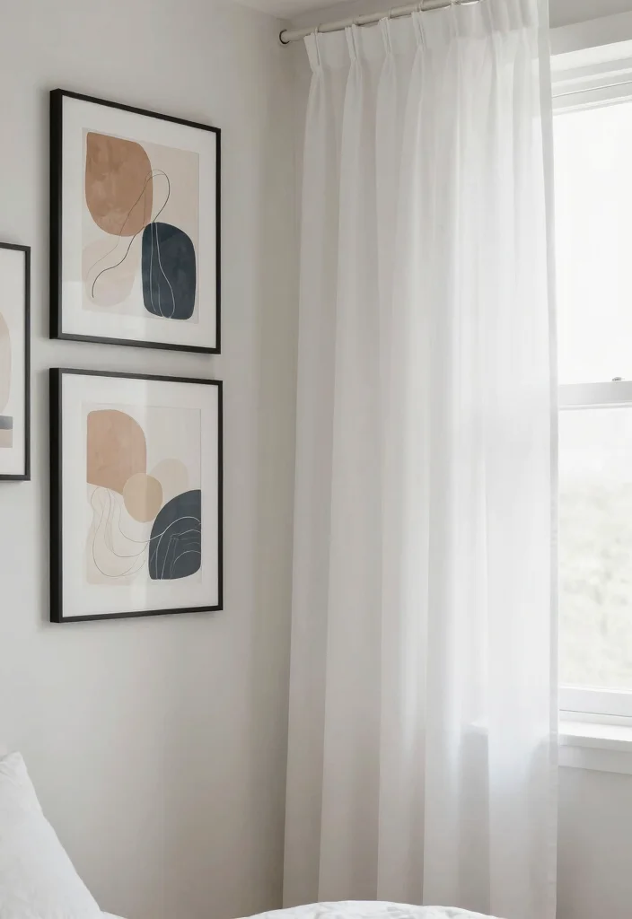 15 White Bedroom Curtains Ideas With Clean Fresh Look - 13. Curtain Wall Art 1