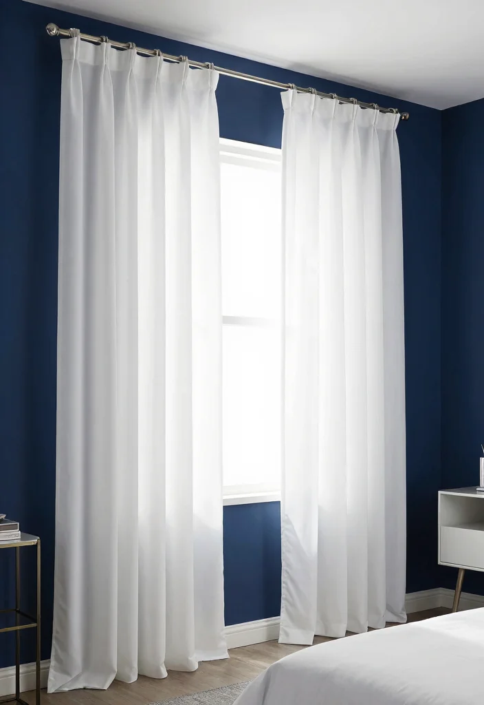 15 White Bedroom Curtains Ideas With Clean Fresh Look - 5. Bold Contrast 1