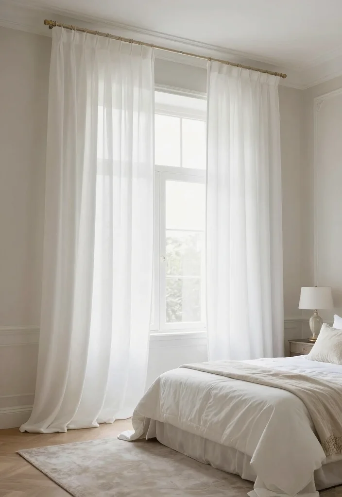 15 White Bedroom Curtains Ideas With Clean Fresh Look - 7. Long and Flowing 1