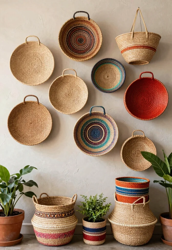 16 African Wall Art Ideas With Cultural Beauty - 1. Woven Baskets Display 1