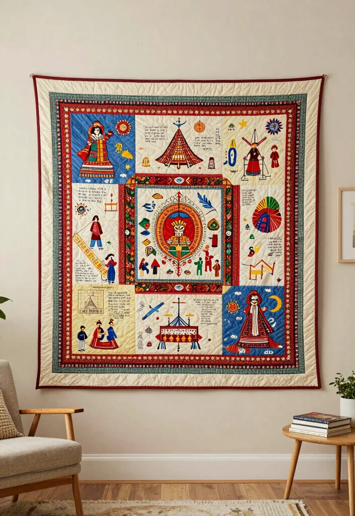 16 African Wall Art Ideas With Cultural Beauty - 12. Cultural Story Quilts 1