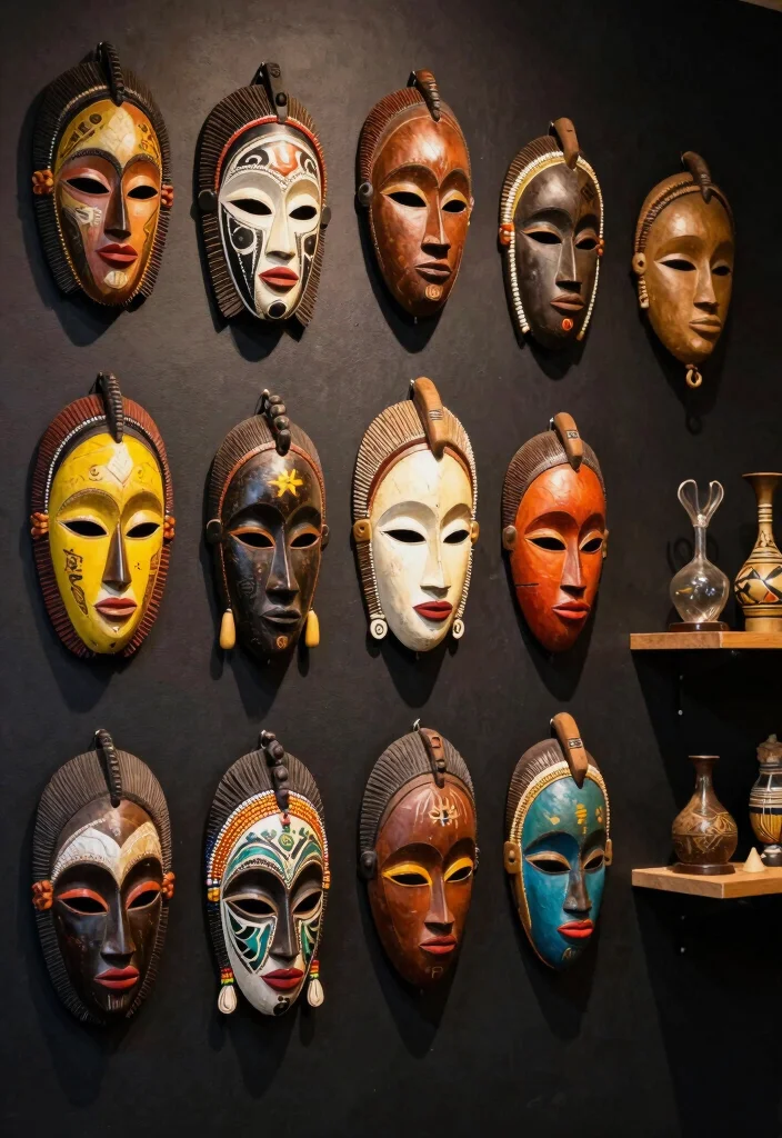 16 African Wall Art Ideas With Cultural Beauty - 2. Tribal Mask Collection 1