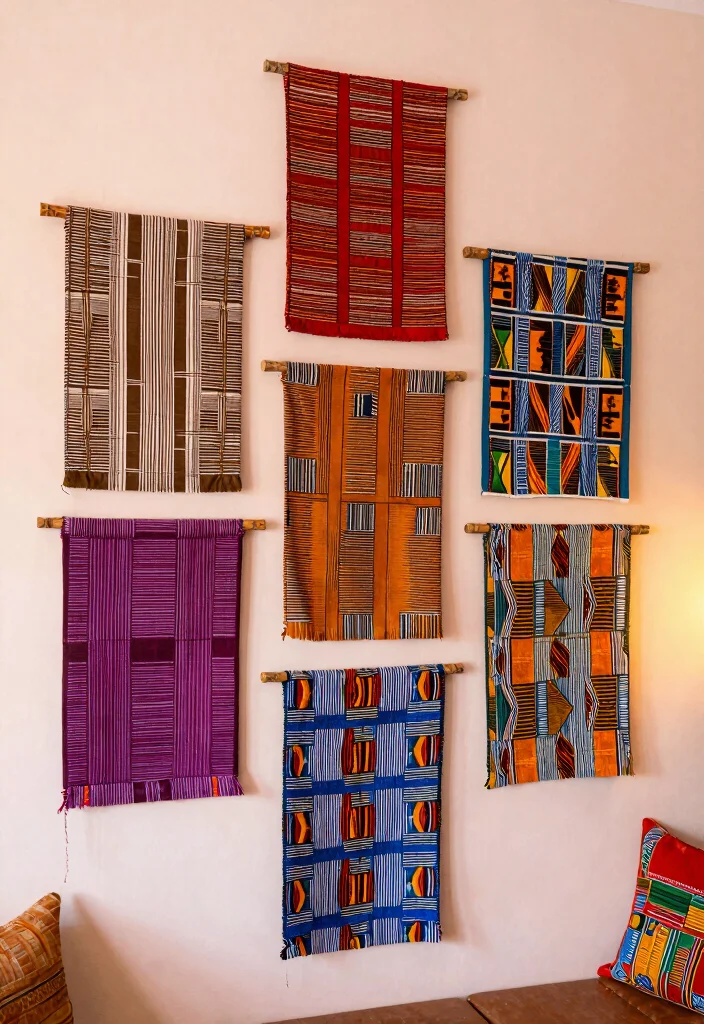 16 African Wall Art Ideas With Cultural Beauty - 3. Textured Fabric Hangings 1