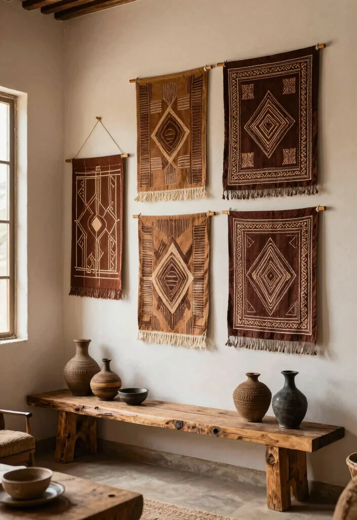 16 African Wall Art Ideas With Cultural Beauty - 8. Mud Cloth Wall Hangings 1