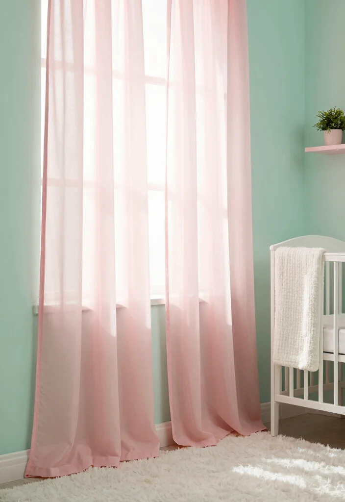 16 Baby Room Curtains Ideas That Feel Soft & Dreamy - 1. Sheer Pastel Dream 1